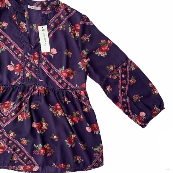 Francesca’s Miami Laura-Lee Purple Plum Shabby Chic Floral Babydoll Blouse XS - Picture 6 of 16